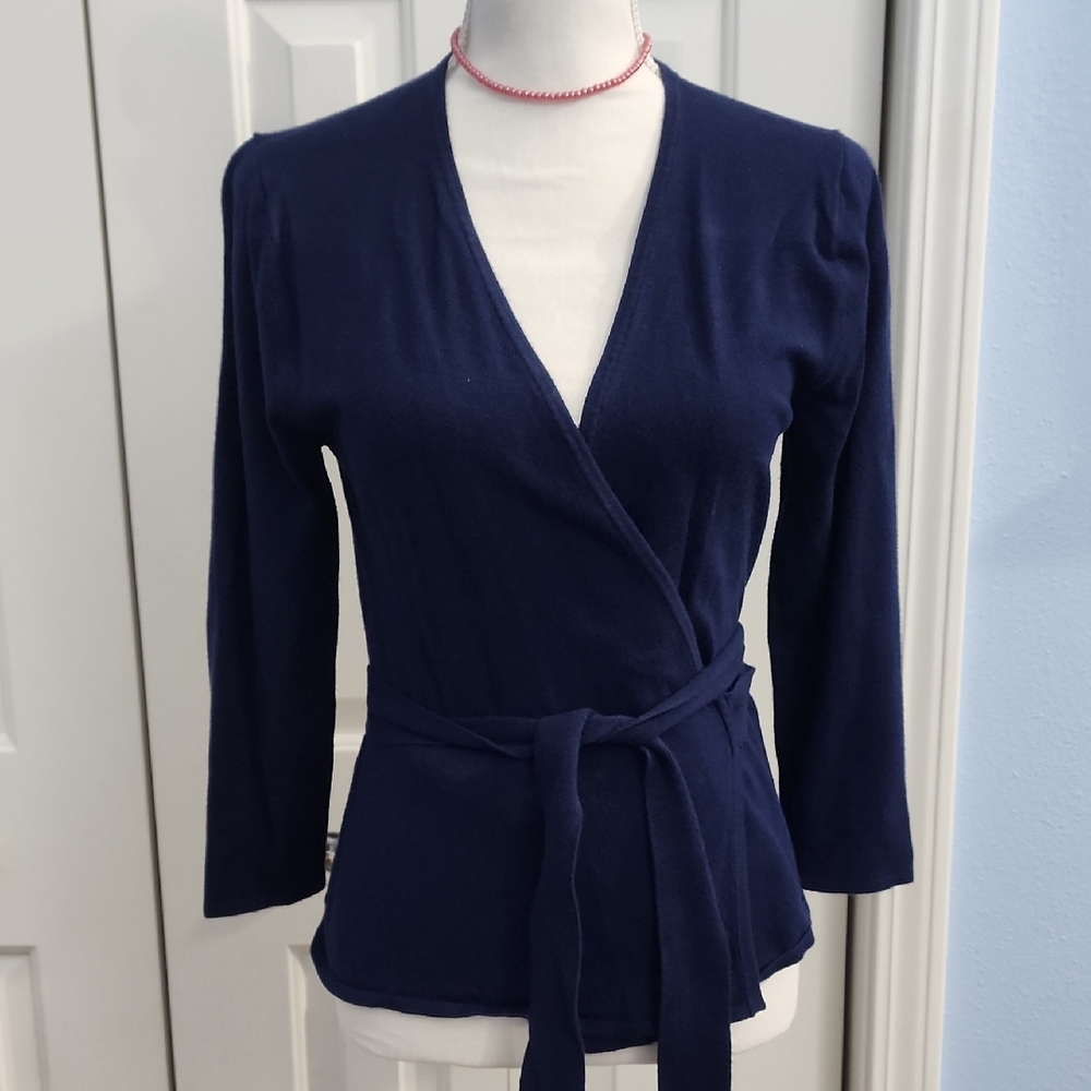 Elegant Navy Wrap Sweater